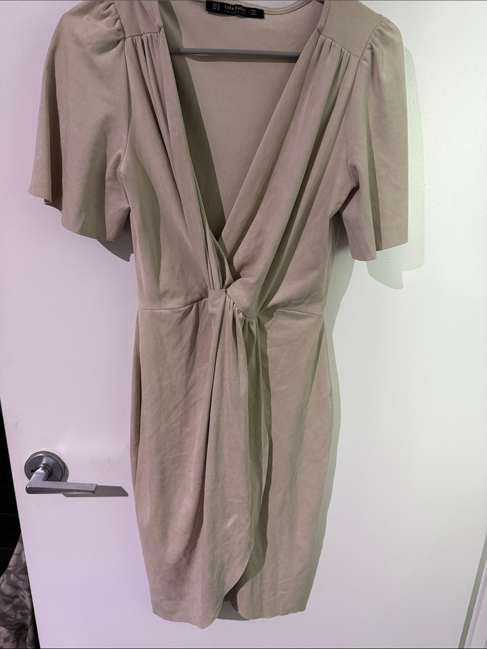Zara Taupe Knot-Front Midi Dress